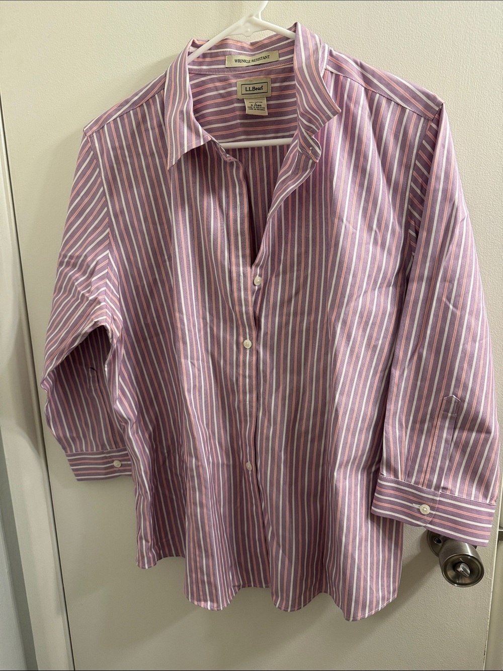 L.L. Bean Women’s Lavender and White Striped Button-Down Shirt